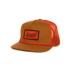 Fishpond Heritage Trucker Hat in Sandbar and Orange